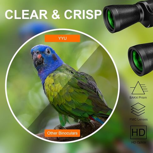 مناظير عالية الدقة 10 × 50 للبالغين، مناظير كبيرة ذات رؤية عالية مع رؤية ليلية منخفضة الإضاءة، مناظير ضباب ومقاومة للماء لمشاهدة الطيور والصيد والنجوم والرياضات الخارجية والسفر in Kuwait