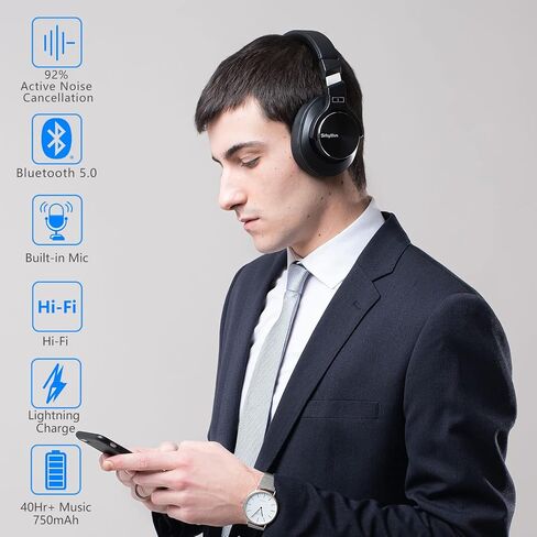 سماعات إيقاع NC75 Pro المانعة للضوضاء، بلوتوث V5.3 لاسلكية، سماعات وقت تشغيل لمدة 40 ساعة فوق الأذن مع ميكروفونات وشحن سريع للتلفزيون/الكمبيوتر الشخصي/الهاتف الخلوي (متجدد) in Saudi Arabia