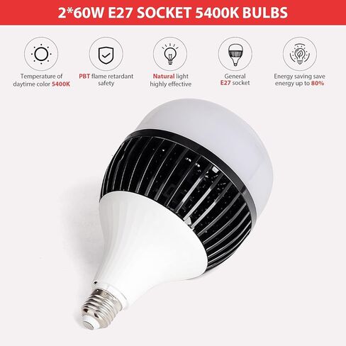 مجموعة إضاءة VICIALL HPUSN Softbox مقاس 2 × 76 × 76 سم للتصوير الفوتوغرافي ونظام الإضاءة المستمر معدات استوديو الصور مع قطعتين مقبس E27 85 وات 5400 ك لمبات لتصوير نموذج صورة المنتج والتصوير الفوتوغرافي للأزياء in Kuwait