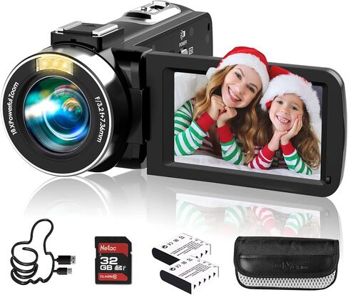 Vmotal Video Camera Camcorder Digital Camera Recorder 2.7K 42MP 3.0 Inch 270 Degree Rotation LED Light Vlogging YouTube Recorder 18X Digital Zoom with 32GB SD Card Kid Teens in Kuwait