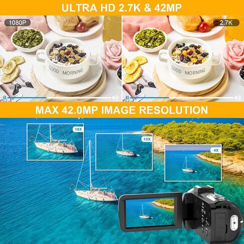 Vmotal Video Camera Camcorder Digital Camera Recorder 2.7K 42MP 3.0 Inch 270 Degree Rotation LED Light Vlogging YouTube Recorder 18X Digital Zoom with 32GB SD Card Kid Teens in Kuwait