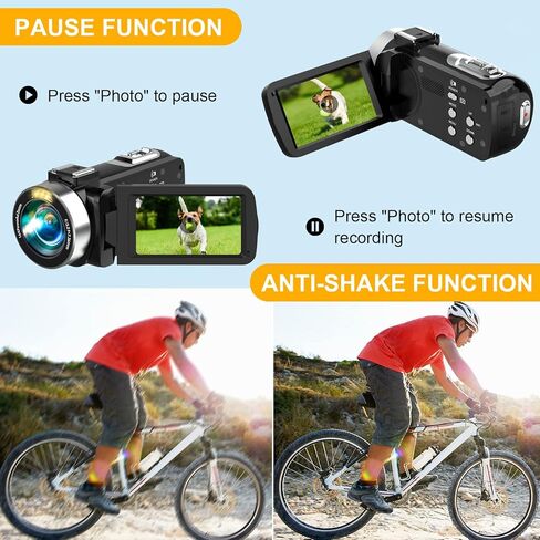Vmotal Video Camera Camcorder Digital Camera Recorder 2.7K 42MP 3.0 Inch 270 Degree Rotation LED Light Vlogging YouTube Recorder 18X Digital Zoom with 32GB SD Card Kid Teens in Kuwait