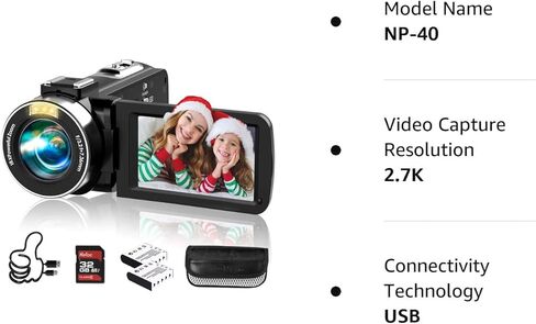 Vmotal Video Camera Camcorder Digital Camera Recorder 2.7K 42MP 3.0 Inch 270 Degree Rotation LED Light Vlogging YouTube Recorder 18X Digital Zoom with 32GB SD Card Kid Teens in Kuwait