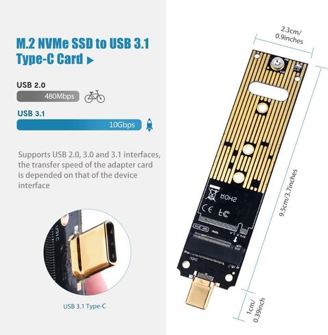 محول NVMe إلى Type-C، M.2 SSD إلى بطاقة Type-C، قارئ محول محرك الأقراص الصلبة M.2 PCIe المستند إلى M كقرص SSD محمول بسرعة 10 جيجابت في الثانية USB 3.1 Type-C Gen 2 Bridge Chip يدعم نظام التشغيل Windows XP 7 8 10، MAC نظام التشغيل… in Kuwait