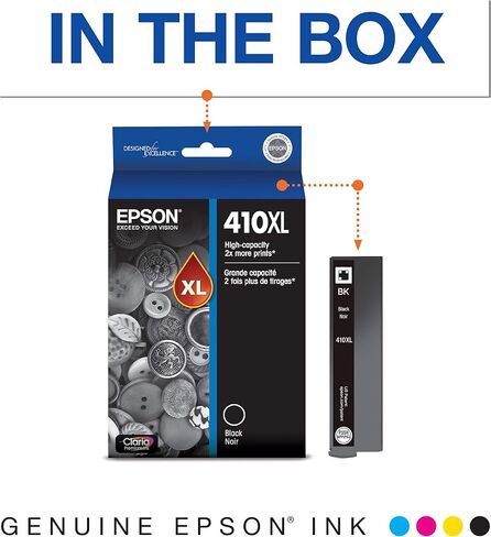 مجموعة خرطوشة حبر Epson 410 Claria Premium ذات سعة عالية باللون الأسود وخرطوشة ألوان قياسية (T410XL-BCS) تعمل مع Expression XP-530، 630، 640، 7100، 830 in Kuwait