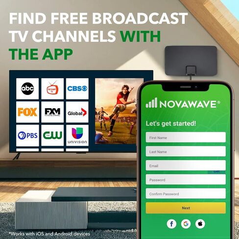 Novawave Digital Antenna for TV G2 - High-Powered HD TV Antenna | 30 Mile Range Indoor TV Antenna for Clear Signal | 720-1080P High Definition TV Antenna for Smart TV with 5-7 dBi gain | App Included in Saudi Arabia
