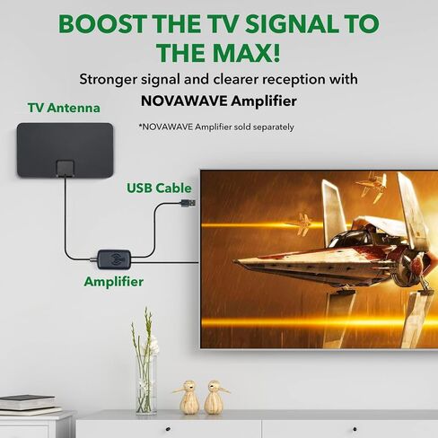 Novawave Digital Antenna for TV G2 - High-Powered HD TV Antenna | 30 Mile Range Indoor TV Antenna for Clear Signal | 720-1080P High Definition TV Antenna for Smart TV with 5-7 dBi gain | App Included in Saudi Arabia