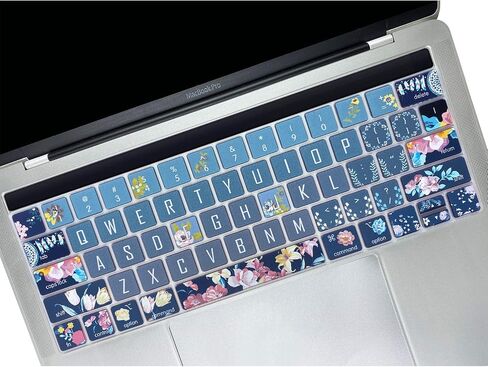 غطاء لوحة مفاتيح SANFORIN لجهاز MacBook Pro 13 و15 بوصة مع شريط لمس (الموديل: A2159، A1989، A1990، A1706، A1707)، واقي جلد من السيليكون بتصميم زهور وأحرف كبيرة، زهور in Kuwait