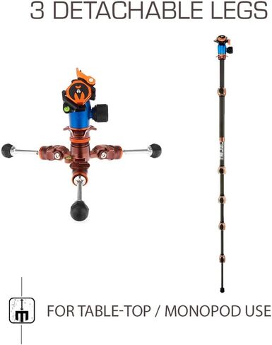 3 Legged Thing Pro Range 2.0 Leo 2.0 Kit Carbon Fibre Travel Tripod System - Adjustable Camera Tripod with 3 Detachable Legs for Monopod Conversion - Darkness Matte Black (LEOKITDARK2) in Saudi Arabia