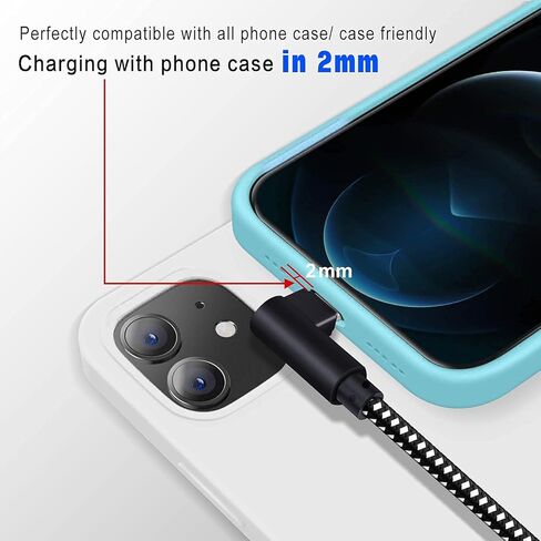 كابل Lightning بطول 6 أقدام (3 عبوات)، [معتمد من Apple MFi] كابل نايلون مضفر بزاوية قائمة لشواحن iPhone، سلك شحن سريع متوافق مع iPhone 14/13/12/11 Pro Max/XS MAX/XR/XS/X إلخ in Kuwait