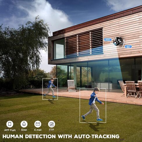 Ctronics 【تكبير بصري 5X 5MP】 كاميرا أمان خارجية WiFi 2.4/5 جيجا هرتز، كاميرا مراقبة PTZ IP مع عرض 360 درجة، تخزين سحابي، رؤية ليلية ملونة، اكتشاف الإنسان، تتبع تلقائي، صوت ثنائي الاتجاه، IP66 in Kuwait