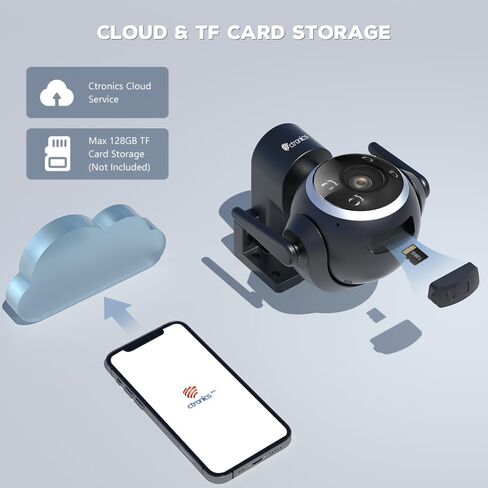 Ctronics 【تكبير بصري 5X 5MP】 كاميرا أمان خارجية WiFi 2.4/5 جيجا هرتز، كاميرا مراقبة PTZ IP مع عرض 360 درجة، تخزين سحابي، رؤية ليلية ملونة، اكتشاف الإنسان، تتبع تلقائي، صوت ثنائي الاتجاه، IP66 in Kuwait