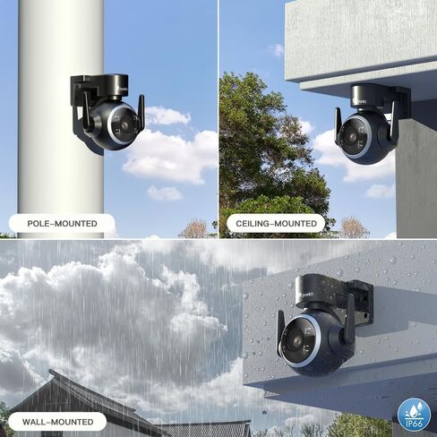 Ctronics 【تكبير بصري 5X 5MP】 كاميرا أمان خارجية WiFi 2.4/5 جيجا هرتز، كاميرا مراقبة PTZ IP مع عرض 360 درجة، تخزين سحابي، رؤية ليلية ملونة، اكتشاف الإنسان، تتبع تلقائي، صوت ثنائي الاتجاه، IP66 in Kuwait