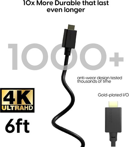 كابل HDMI TALK WORKS 4K بطول 6 أقدام - يدعم عرض النطاق الترددي عالي السرعة الذي يبلغ 18 جيجابت في الثانية، وثلاثي الأبعاد، و60 هرتز، وX.V. اللون - كابل عالي السرعة للتلفزيون والأفلام والألعاب - تصميم متين مضاد للتآكل in Saudi Arabia
