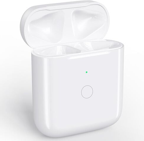 حافظة شحن بديلة من Cristnu لأجهزة AirPods 2/1 (الجيل الثاني والأول)، شاحن لاسلكي Qi مزود بإضاءة LED مدمجة بطارية قابلة لإعادة الشحن بقدرة 550 مللي أمبير في الساعة مع زر مزامنة بلوتوث in Kuwait