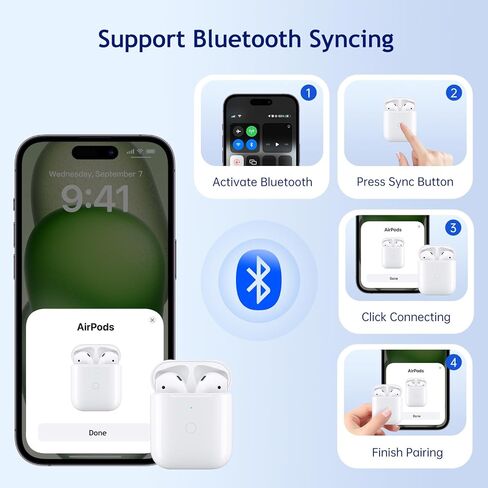 حافظة شحن بديلة من Cristnu لأجهزة AirPods 2/1 (الجيل الثاني والأول)، شاحن لاسلكي Qi مزود بإضاءة LED مدمجة بطارية قابلة لإعادة الشحن بقدرة 550 مللي أمبير في الساعة مع زر مزامنة بلوتوث in Kuwait