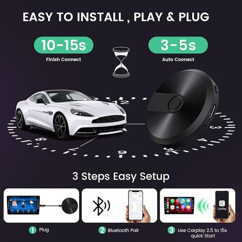 BRILOCEA Wireless CarPlay Adapter for Factory Wired CarPlay 2023, Plug & Play, Converts Wired to Wireless Apple CarPlay Dongle, Support Online Update for Cars from 2016 & iPhone iOS 10+ in Kuwait
