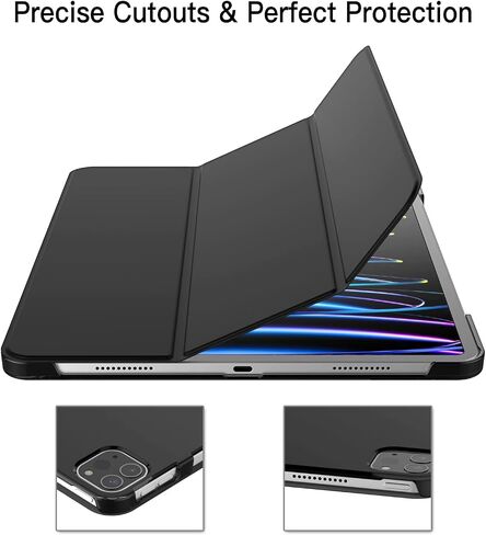 حافظة JETech لجهاز iPad Pro مقاس 12.9 بوصة (الجيل السادس/الخامس، موديل 2022/2021)، غطاء ذكي بغطاء خلفي صلب ورفيع مع تنبيه/غفو تلقائي (أسود) in Saudi Arabia