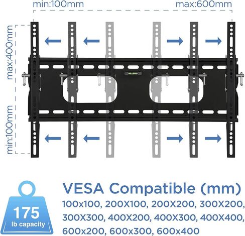 Mount-It! Heavy-Duty Fixed Tilt TV Wall Mount for 43–90 Inch Flat Screen TVs | Low Profile 1.5" Slim Design | VESA 100x100 to 800x600 | 220 lb Capacity | 8° Downward Tilt | 16"/24" Stud Installation in Kuwait