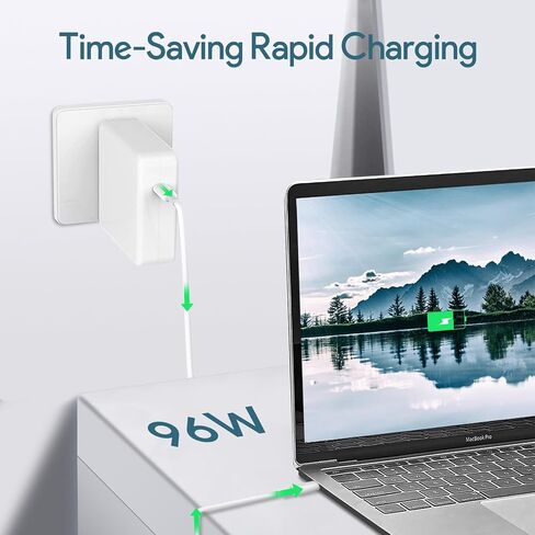 شاحن Mac Book Pro - شاحن USB C بقدرة 96 وات شاحن سريع لمنفذ USB C Mac Book pro وMac Book Air وipad Pro وSamsung Galaxy وجميع أجهزة USB C، يتضمن كابل شحن (6.6 قدم) in Saudi Arabia