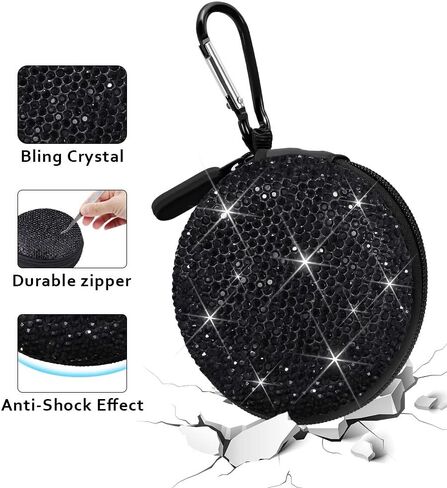 SAVORI Earphone Case Earbuds Small Carrying Cases Bling Rhinestone Crystal Portable Headphone Organizer Storage Pouch Bag with Carabiner 1 Pack (Pink) in Kuwait