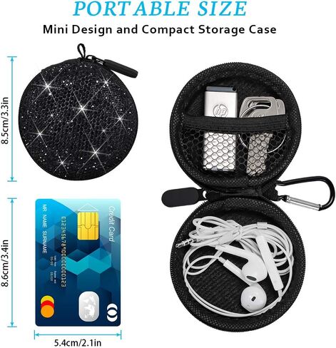 SAVORI Earphone Case Earbuds Small Carrying Cases Bling Rhinestone Crystal Portable Headphone Organizer Storage Pouch Bag with Carabiner 1 Pack (Pink) in Kuwait