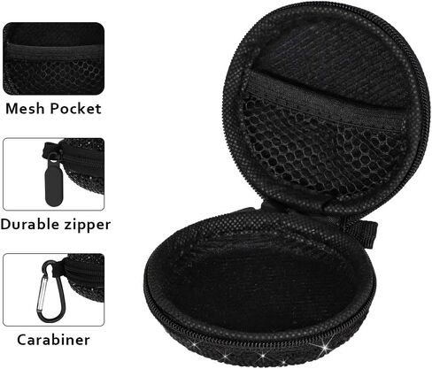 SAVORI Earphone Case Earbuds Small Carrying Cases Bling Rhinestone Crystal Portable Headphone Organizer Storage Pouch Bag with Carabiner 1 Pack (Pink) in Kuwait