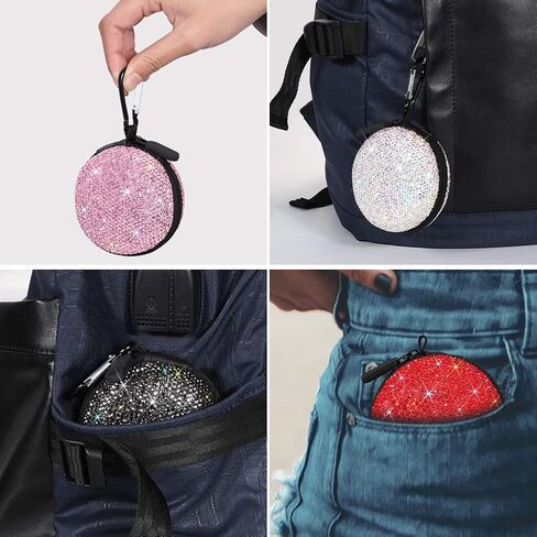 SAVORI Earphone Case Earbuds Small Carrying Cases Bling Rhinestone Crystal Portable Headphone Organizer Storage Pouch Bag with Carabiner 1 Pack (Pink) in Kuwait