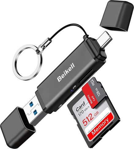 قارئ بطاقة SD، محول قارئ بطاقة الذاكرة Beikell USB 3.0/USB C - يدعم SD/Micro SD/SDXC/SDHC/MMC/RS-MMC/UHS-I، متوافق مع MacBook Pro، وMacBook Air، وiPad Pro، وGalaxy S21 الخ-الجرافيت in Kuwait