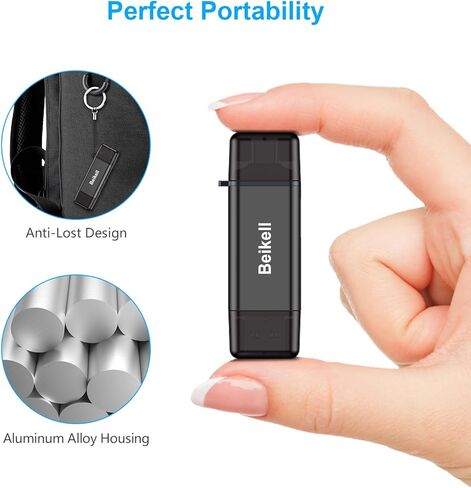 قارئ بطاقة SD، محول قارئ بطاقة الذاكرة Beikell USB 3.0/USB C - يدعم SD/Micro SD/SDXC/SDHC/MMC/RS-MMC/UHS-I، متوافق مع MacBook Pro، وMacBook Air، وiPad Pro، وGalaxy S21 الخ-الجرافيت in Kuwait