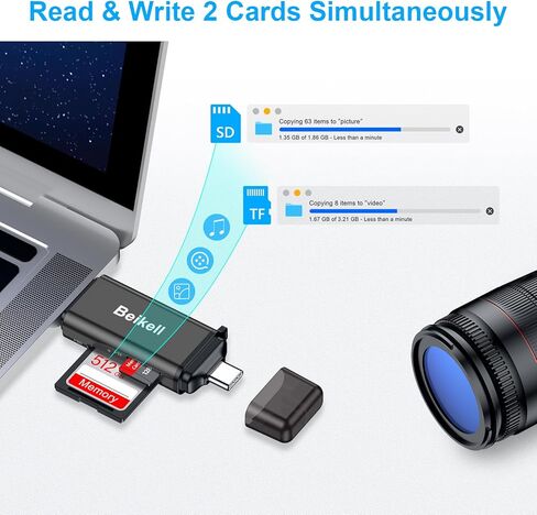 قارئ بطاقة SD، محول قارئ بطاقة الذاكرة Beikell USB 3.0/USB C - يدعم SD/Micro SD/SDXC/SDHC/MMC/RS-MMC/UHS-I، متوافق مع MacBook Pro، وMacBook Air، وiPad Pro، وGalaxy S21 الخ-الجرافيت in Kuwait