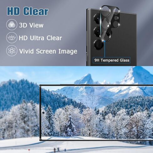 [عبوتان + عبوتان] واقي شاشة زجاجي فائق الجودة لهاتف Galaxy S23، عبوتان من واقي عدسة الكاميرا الزجاجية، يدعم بصمة الإصبع بالموجات فوق الصوتية، خالي من الفقاعات، شفاف عالي الدقة، صلابة 9H لواقي شاشة Samsung S23 Ultra 5G in Kuwait