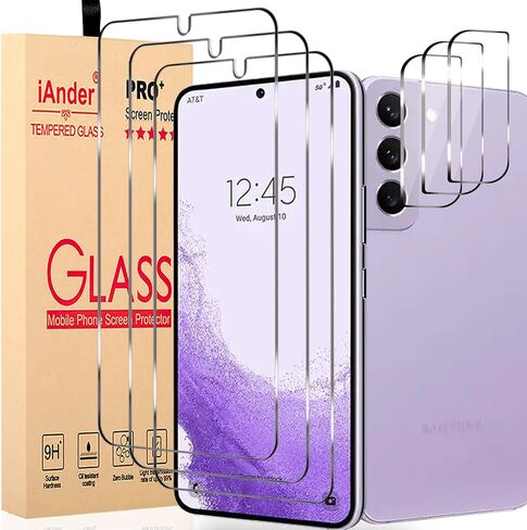 واقي شاشة iAnder [3 -PACK] لهاتف Galaxy 22 مع [إطار سهل التركيب] - واقي شاشة من الزجاج المقوى لجهاز Galaxy 22 [يدعم بصمة الإصبع] HD فائق النحافة 0.2 مم، مناسب للحافظة in Kuwait