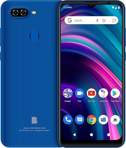 BLU G50 Mega 2022 G0670WW 32GB ثنائي شريحة الاتصال GSM هاتف ذكي يعمل بنظام Android - أزرق in Kuwait