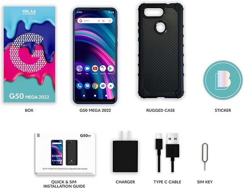 BLU G50 Mega 2022 G0670WW 32GB ثنائي شريحة الاتصال GSM هاتف ذكي يعمل بنظام Android - أزرق in Kuwait