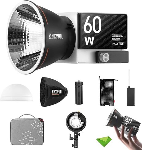 Zhiyun Molus G60 Combo 60W LED Video Light CCT 2700K~6500K، CRI≥96 TLCI≥97 ZY دليل التركيب والتحكم في التطبيق، الإضاءة المستمرة مع محول تركيب Bowens لفيديو الاستوديو، يوتيوب، مدونة الفيديو، البث المباشر، إلخ in Kuwait