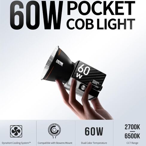 Zhiyun Molus G60 Combo 60W LED Video Light CCT 2700K~6500K، CRI≥96 TLCI≥97 ZY دليل التركيب والتحكم في التطبيق، الإضاءة المستمرة مع محول تركيب Bowens لفيديو الاستوديو، يوتيوب، مدونة الفيديو، البث المباشر، إلخ in Kuwait