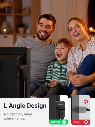 يوجرين محول زاوية 270 درجة HDMI على شكل حرف L و90 درجة HDMI ذكر الى انثى FHD مع وصلات مطلية بالذهب - اسود in Saudi Arabia