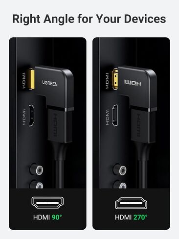 يوجرين محول زاوية 270 درجة HDMI على شكل حرف L و90 درجة HDMI ذكر الى انثى FHD مع وصلات مطلية بالذهب - اسود in Saudi Arabia