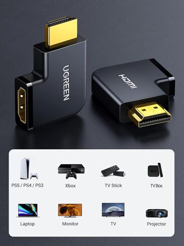 يوجرين محول زاوية 270 درجة HDMI على شكل حرف L و90 درجة HDMI ذكر الى انثى FHD مع وصلات مطلية بالذهب - اسود in Saudi Arabia