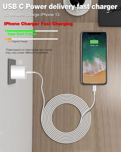 iPhone Fast Charger,Apple Charger Super Quick [Apple MFi Certified] 2Pack 10FT Long Type-C to Lightning Cable Cord USB C Wall Charger Block Adapter for iPhone 14 13 12 11/13Pro Max/12Mini/XS/XR/SE in Saudi Arabia