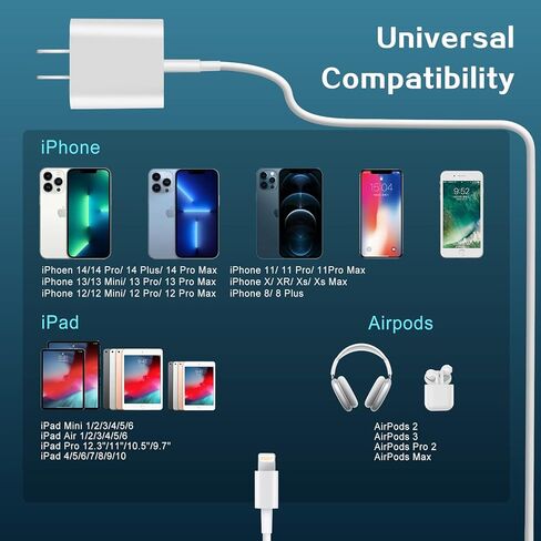 iPhone Fast Charger,Apple Charger Super Quick [Apple MFi Certified] 2Pack 10FT Long Type-C to Lightning Cable Cord USB C Wall Charger Block Adapter for iPhone 14 13 12 11/13Pro Max/12Mini/XS/XR/SE in Saudi Arabia