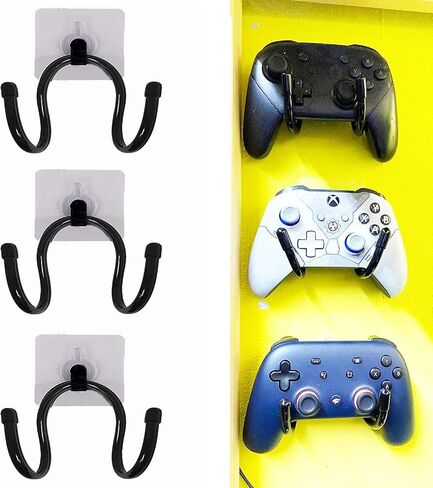 Pmsanzay 3 Pack Universal Self-Adhesive Game Controller Wall Mount Storage Organizer Stand Holder Hanger for Xbox One PS4 Switch Pro Controller,Headphone,Cables,etc - No Drilling, , Stick on in Saudi Arabia