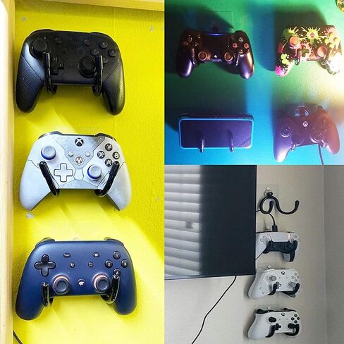 Pmsanzay 3 Pack Universal Self-Adhesive Game Controller Wall Mount Storage Organizer Stand Holder Hanger for Xbox One PS4 Switch Pro Controller,Headphone,Cables,etc - No Drilling, , Stick on in Saudi Arabia