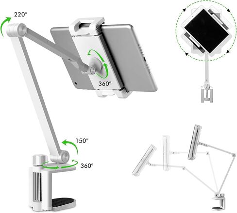 Viozon Tablet Stand Holder Mount, Rotate 360 Degrees of Flexible, Height and Angle Adjustable, High-Grade Aluminium Alloy Long Arm Compatible with 4.5-13 Mobile Phone and Tablet (AP-7LCB2) in Kuwait