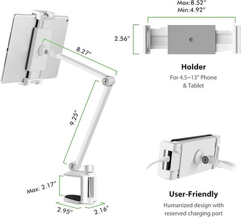 Viozon Tablet Stand Holder Mount, Rotate 360 Degrees of Flexible, Height and Angle Adjustable, High-Grade Aluminium Alloy Long Arm Compatible with 4.5-13 Mobile Phone and Tablet (AP-7LCB2) in Kuwait