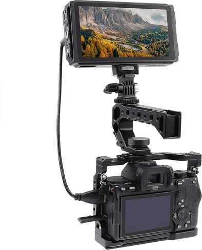 foto4easy Camera Cage for Sony A7 IV A7S III DSLR Camera with Quick Release 1/4 inches 3/8 inches Screw and Cold Shoe Expansion Microphone Monitor Fill Light, Black in Saudi Arabia