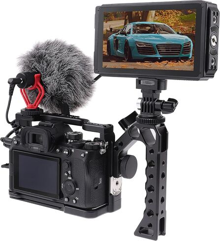 foto4easy Camera Cage for Sony A7 IV A7S III DSLR Camera with Quick Release 1/4 inches 3/8 inches Screw and Cold Shoe Expansion Microphone Monitor Fill Light, Black in Saudi Arabia