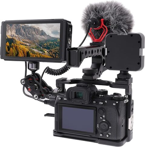 foto4easy Camera Cage for Sony A7 IV A7S III DSLR Camera with Quick Release 1/4 inches 3/8 inches Screw and Cold Shoe Expansion Microphone Monitor Fill Light, Black in Saudi Arabia