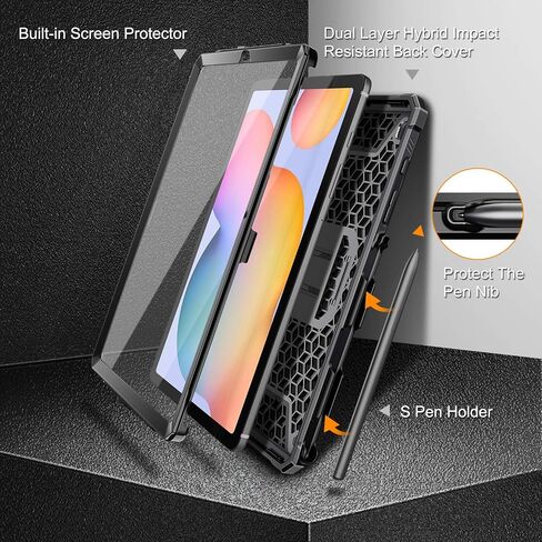 Fintie Shockproof Case for Samsung Galaxy Tab S6 Lite 10.4 Inch 2022/2020 Model (SM-P610/P613/P615/P619), Tuatara Rugged Unibody Hybrid Bumper Kickstand Cover with Built-in Screen Protector, Black in Saudi Arabia